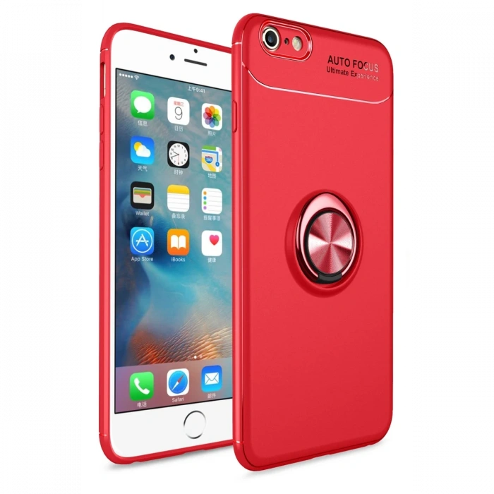 Newface iPhone 6 Kılıf Range Yüzüklü Silikon - Kırmızı