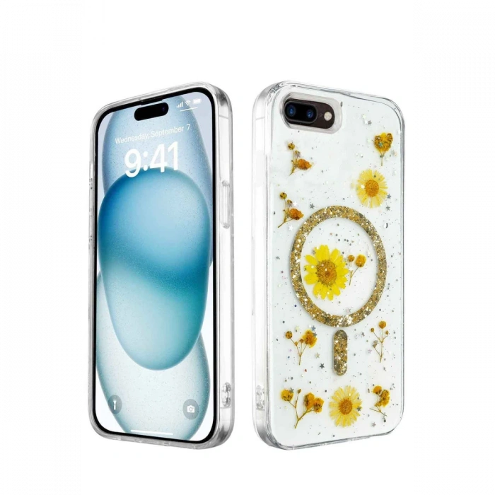 Newface iPhone 7 Kılıf Daisy Simli Magsafe Kapak - Gold