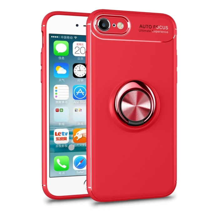 Newface iPhone 7 Kılıf Range Yüzüklü Silikon - Kırmızı