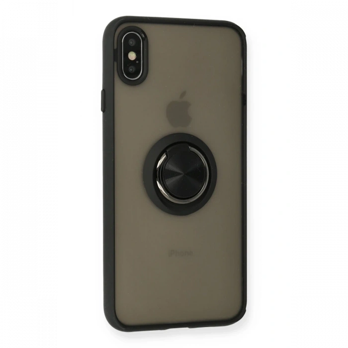 iPhone XS Kılıf Montreal Yüzüklü Silikon Kapak - Siyah