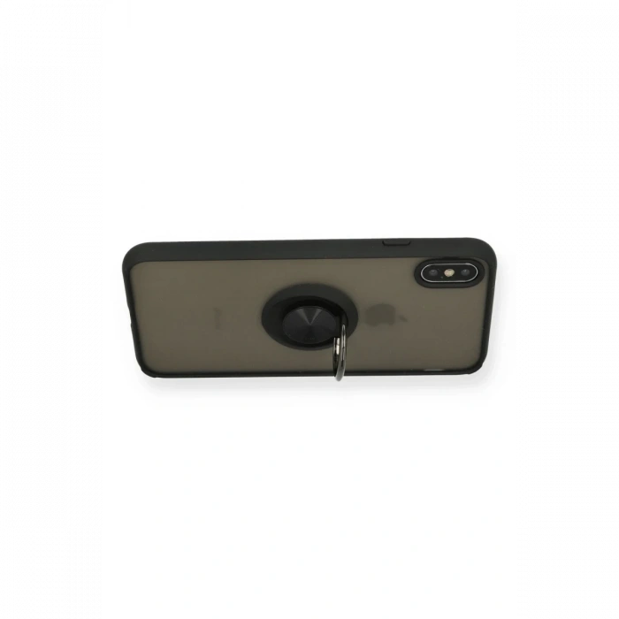 iPhone XS Kılıf Montreal Yüzüklü Silikon Kapak - Siyah