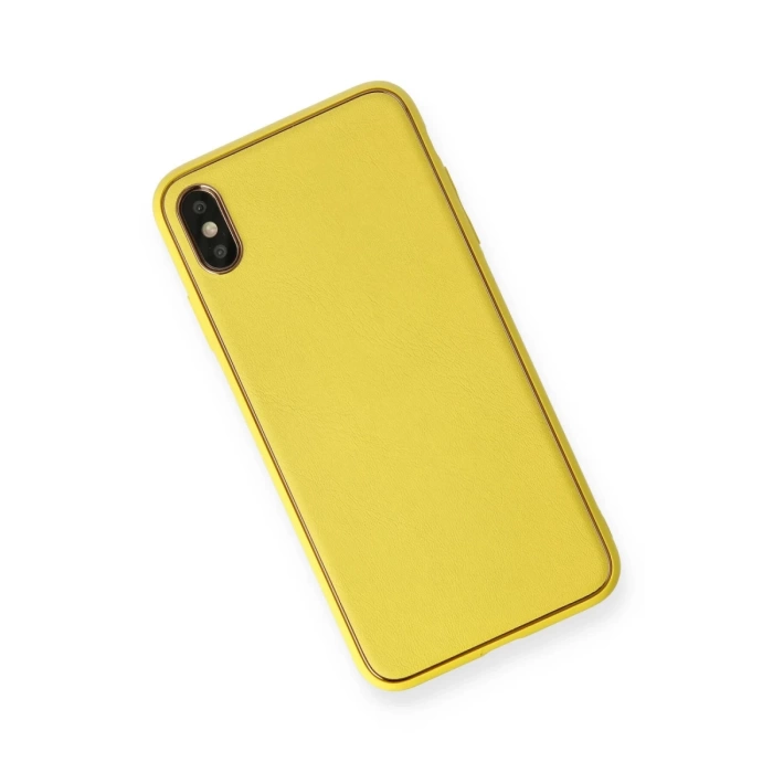 Newface iPhone XS Max Kılıf Coco Deri Silikon Kapak - Sarı