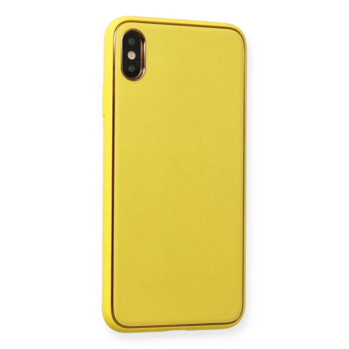 Newface iPhone XS Max Kılıf Coco Deri Silikon Kapak - Sarı