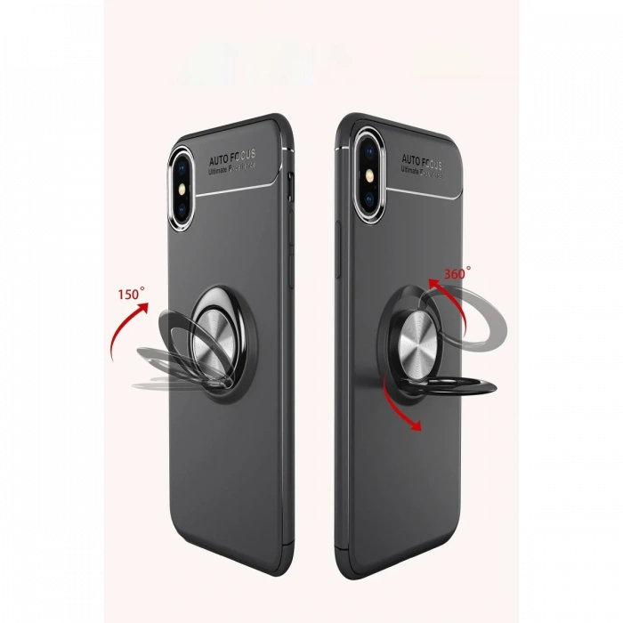 Newface iPhone XS Max Kılıf Range Yüzüklü Silikon - Siyah-Mavi