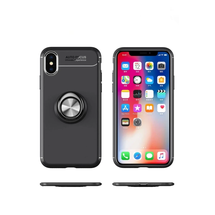Newface iPhone XS Max Kılıf Range Yüzüklü Silikon - Siyah-Mavi