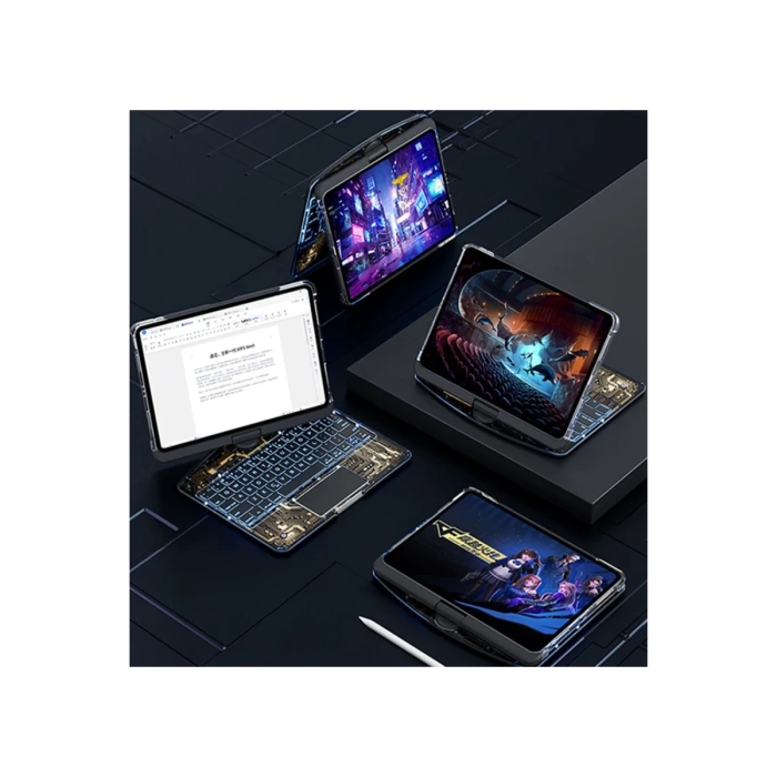 Newface JP11 iPad Pro 11 (2022) Kılıf Vales Dönen Ledli Klavyeli Tablet Kılıfı - Siyah