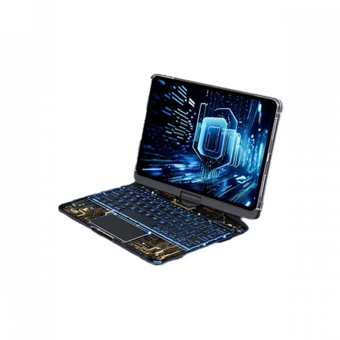 JP12.9 iPad Pro 12.9 (2022) Kılıf Vales Dönen Ledli Klavyeli Tablet Kılıfı - Siyah