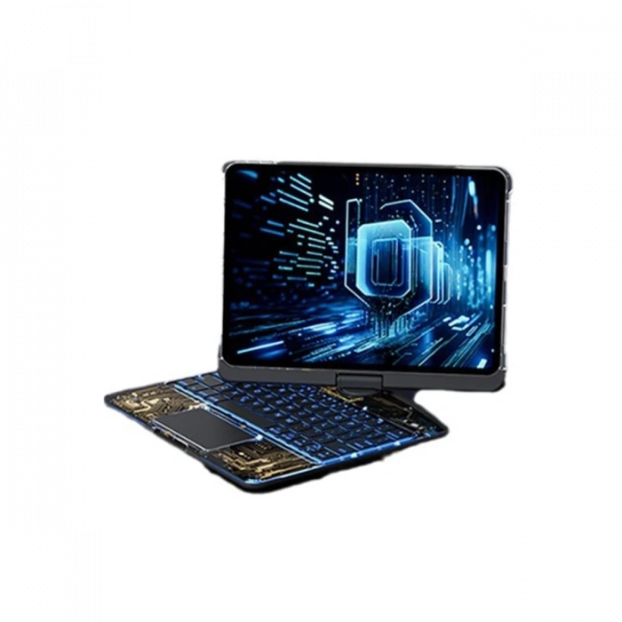 JP12.9 iPad Pro 12.9 (2022) Kılıf Vales Dönen Ledli Klavyeli Tablet Kılıfı - Siyah