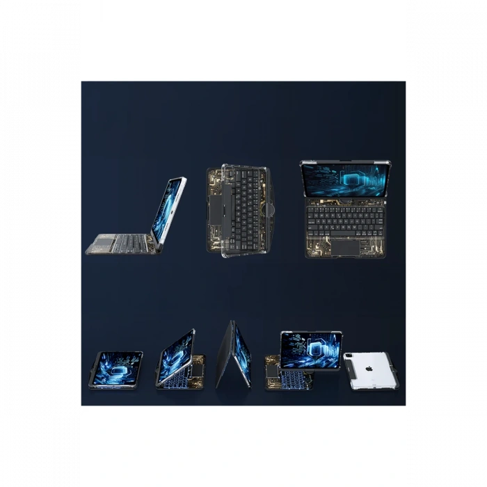 JP12.9 iPad Pro 12.9 (2022) Kılıf Vales Dönen Ledli Klavyeli Tablet Kılıfı - Siyah