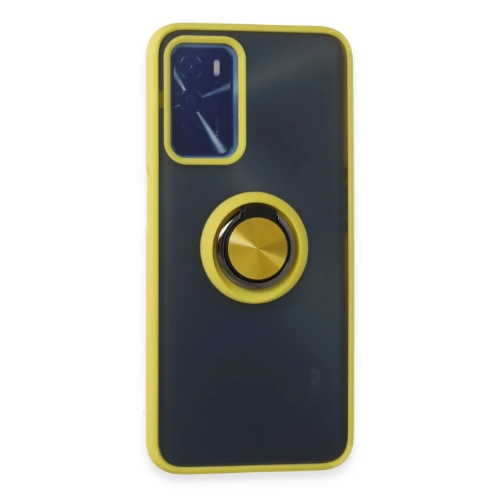 Newface Oppo A16 Kılıf Montreal Yüzüklü Silikon Kapak - Sarı