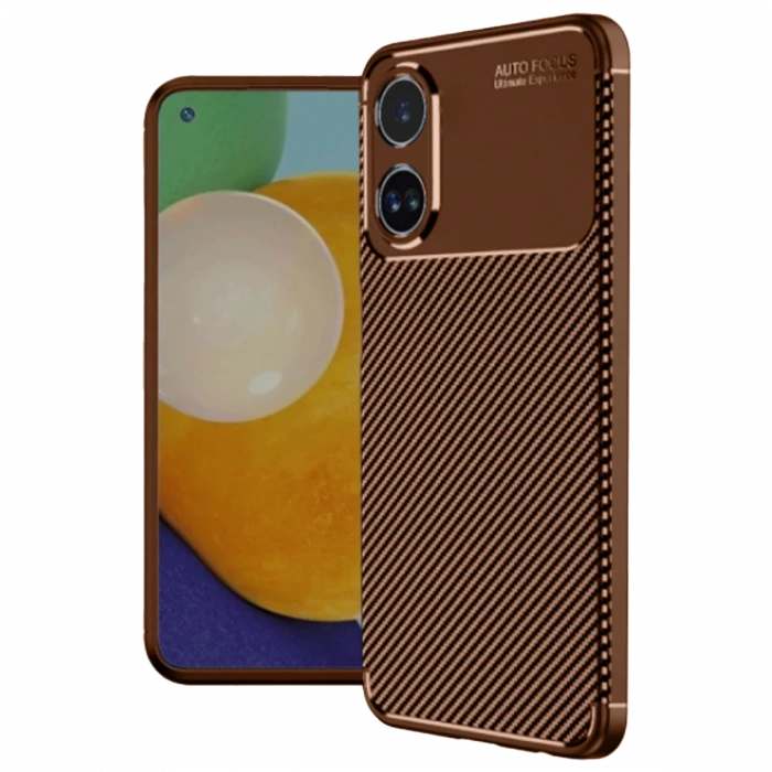 Oppo A38 Kılıf Auto Focus Karbon Kapak - Kahverengi