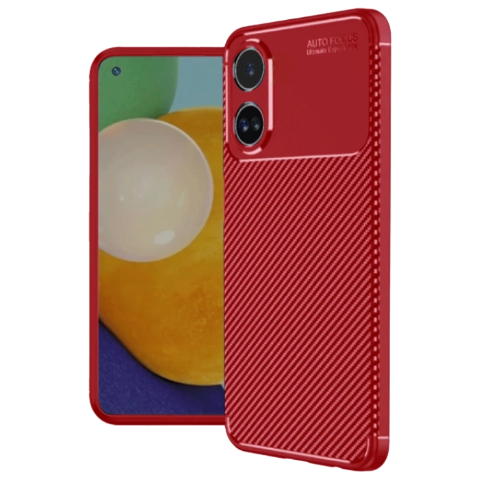 Newface Oppo A38 Kılıf Auto Focus Karbon Kapak - Kırmızı