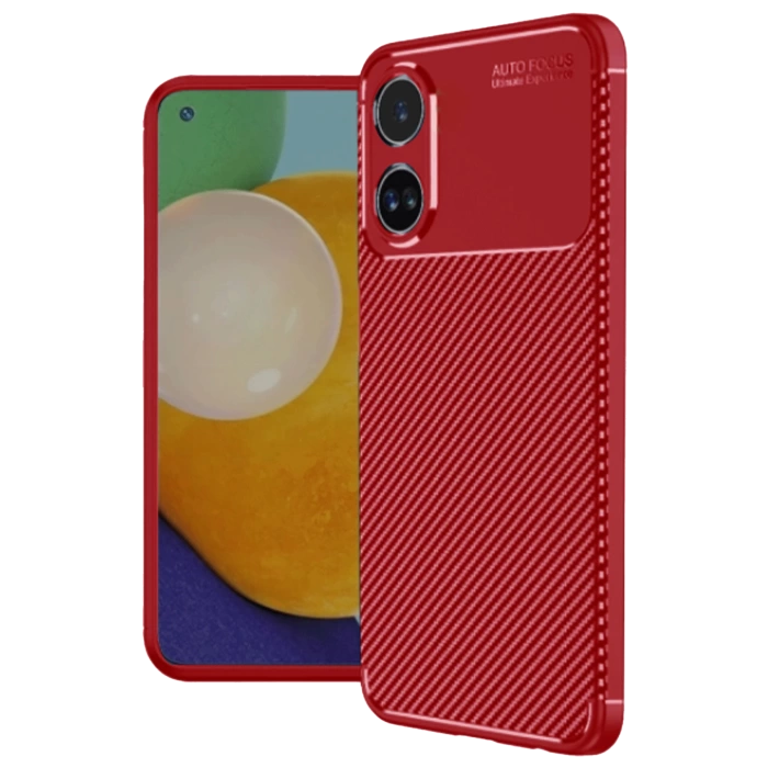 Newface Oppo A38 Kılıf Auto Focus Karbon Kapak - Kırmızı