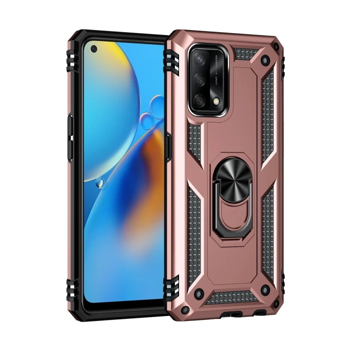 Newface Oppo A74 4G Kılıf Sofya Yüzüklü Silikon Kapak - Rose
