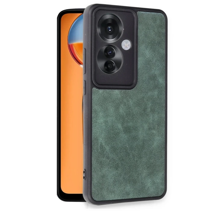 Newface Oppo Reno 11F Kılıf Aras Deri Kapak - Koyu Yeşil