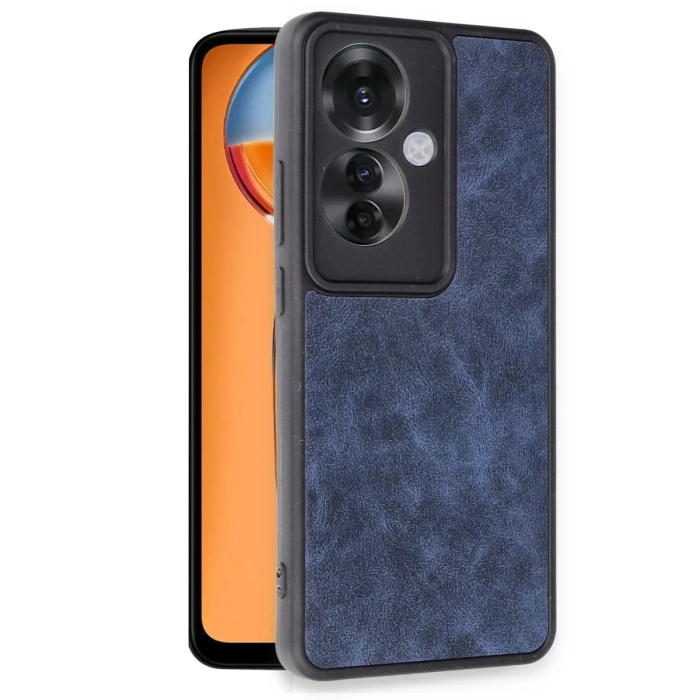Newface Oppo Reno 11F Kılıf Aras Deri Kapak - Lacivert