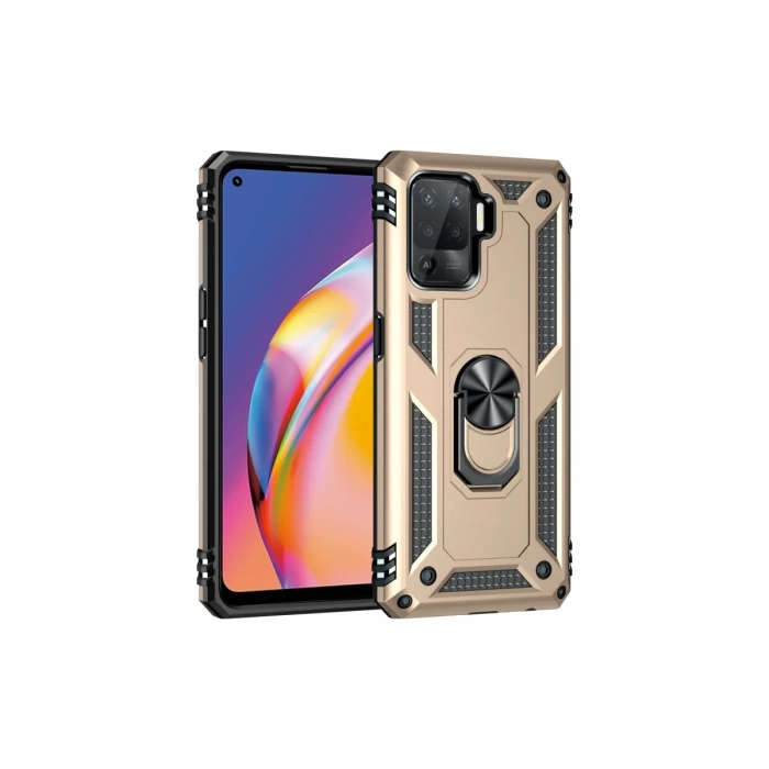 Newface Oppo Reno 5 Lite Kılıf Sofya Yüzüklü Silikon Kapak - Gold