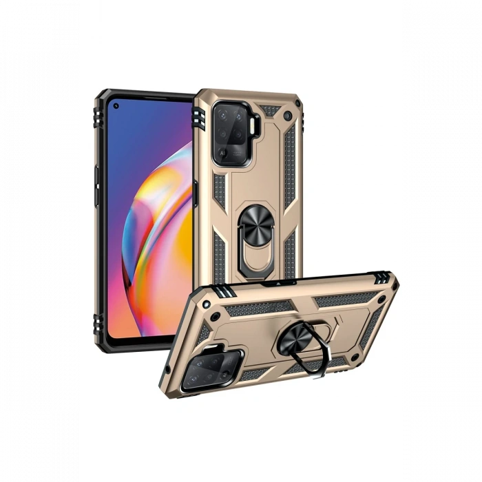 Newface Oppo Reno 5 Lite Kılıf Sofya Yüzüklü Silikon Kapak - Gold