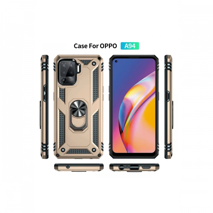 Newface Oppo Reno 5 Lite Kılıf Sofya Yüzüklü Silikon Kapak - Gold