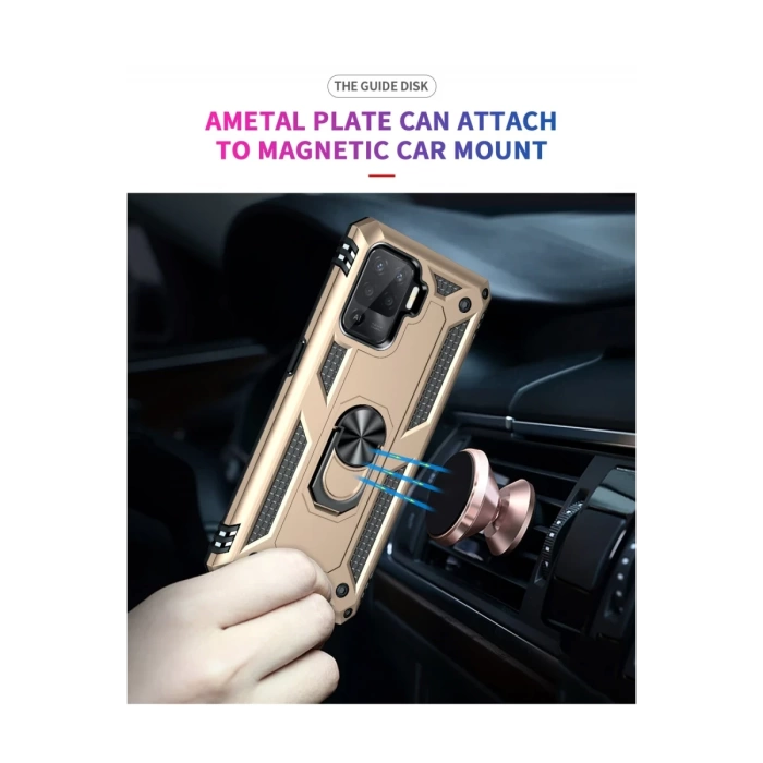 Newface Oppo Reno 5 Lite Kılıf Sofya Yüzüklü Silikon Kapak - Gold