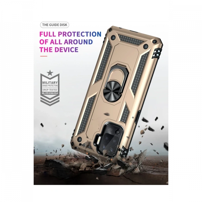 Newface Oppo Reno 5 Lite Kılıf Sofya Yüzüklü Silikon Kapak - Gold