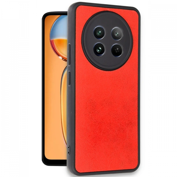 Newface Realme 12 5G Kılıf Aras Deri Kapak - Kırmızı