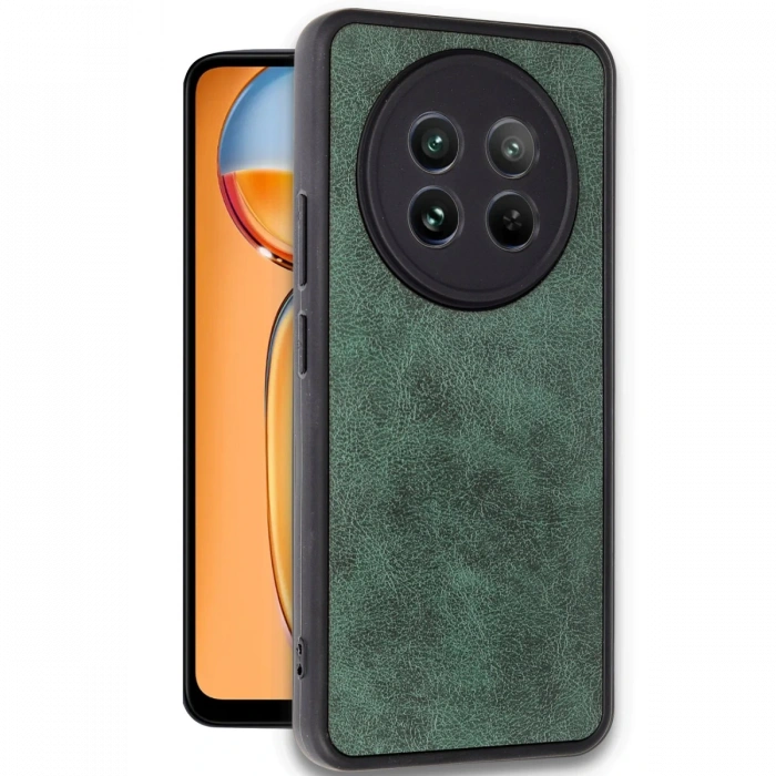 Newface Realme 12 5G Kılıf Aras Deri Kapak - Koyu Yeşil
