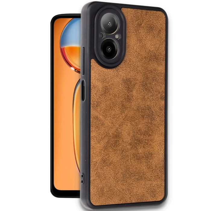Newface Realme 12 Lite Kılıf Aras Deri Kapak - Taba