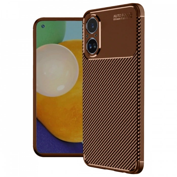 Realme 12 Lite Kılıf Auto Focus Karbon Kapak - Kahverengi