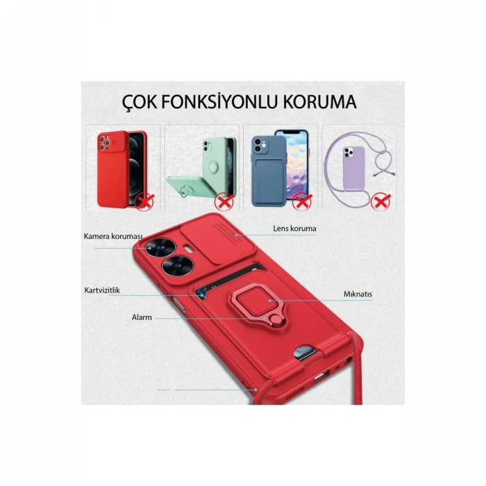 Realme C55 Kılıf Zuma Kartvizitli Yüzüklü Silikon - Siyah