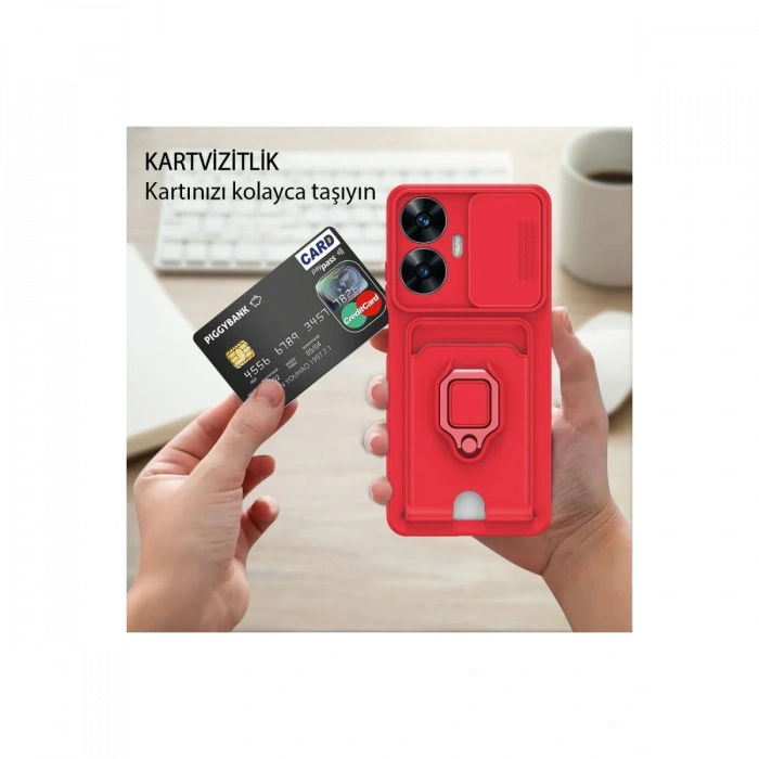 Realme C55 Kılıf Zuma Kartvizitli Yüzüklü Silikon - Siyah