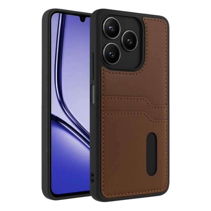 Newface Realme Note 50 4G Kılıf Sara Kartvizitli Deri Kılıf