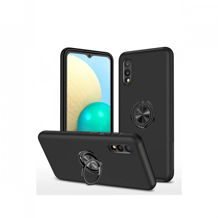 Samsung Galaxy A02 Kılıf Elit Yüzüklü Kapak - Siyah