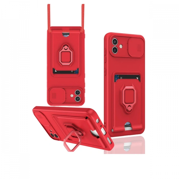 Samsung Galaxy A04 Kılıf Zuma Kartvizitli Yüzüklü Silikon - Kırmızı