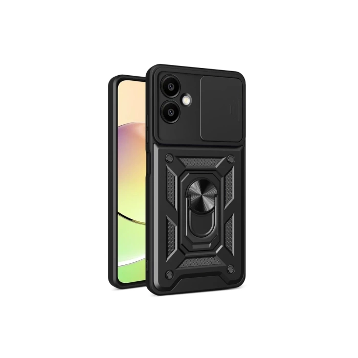 Newface Samsung Galaxy A06 Kılıf Pars Lens Yüzüklü Silikon - Siyah