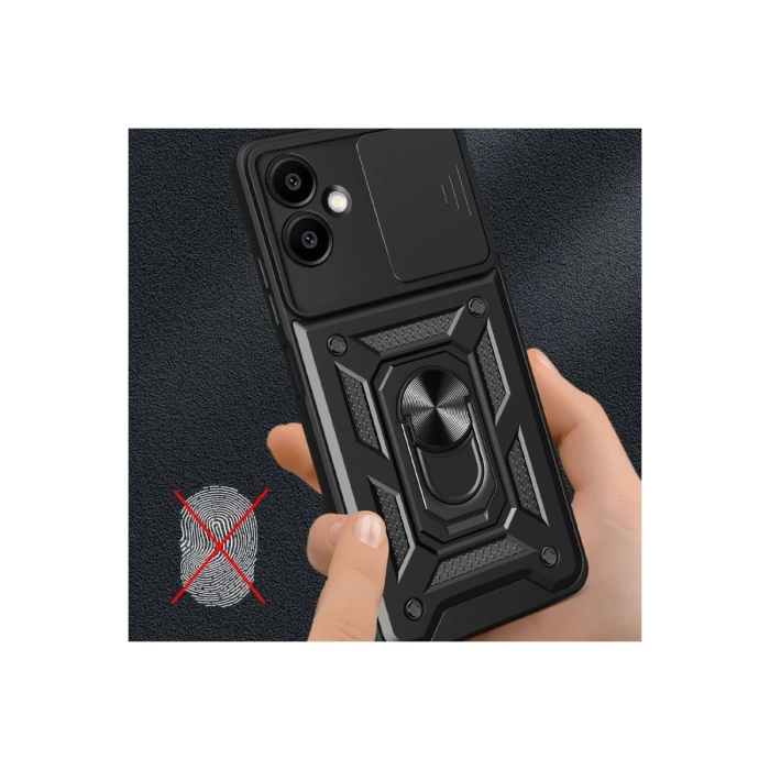 Newface Samsung Galaxy A06 Kılıf Pars Lens Yüzüklü Silikon - Siyah