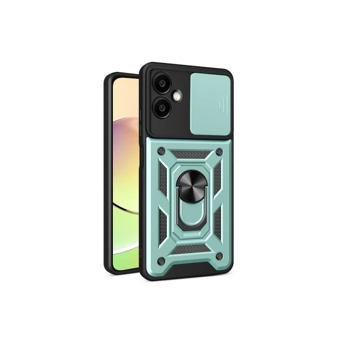 Newface Samsung Galaxy A06 Kılıf Pars Lens Yüzüklü Silikon - Yeşil