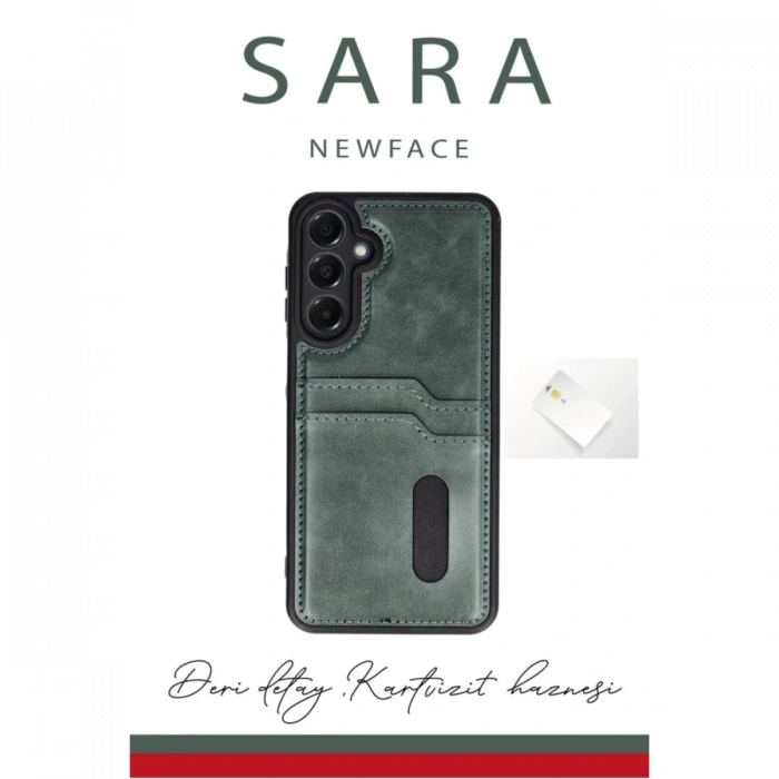 Newface Samsung Galaxy A06 Kılıf Sara Kartvizitli Deri Kılıf - Kırmızı