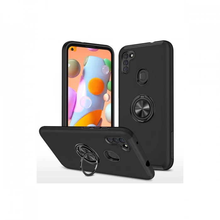 Newface Samsung Galaxy A11 Kılıf Elit Yüzüklü Kapak - Siyah