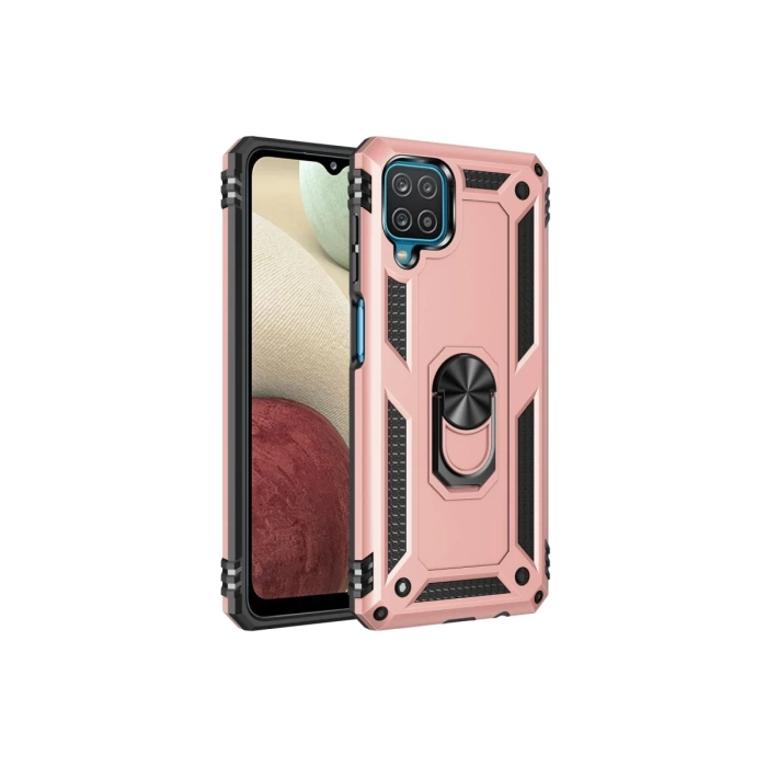 Newface Samsung Galaxy A12 Kılıf Sofya Yüzüklü Silikon Kapak - Rose