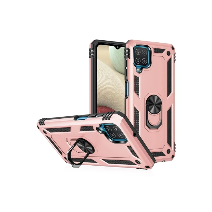 Newface Samsung Galaxy A12 Kılıf Sofya Yüzüklü Silikon Kapak - Rose