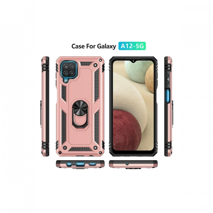Newface Samsung Galaxy A12 Kılıf Sofya Yüzüklü Silikon Kapak - Rose