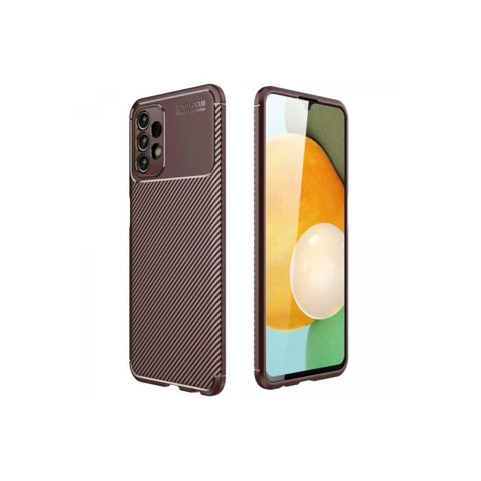 Newface Samsung Galaxy A13 4G Kılıf Auto Focus Karbon Kapak - Kahverengi