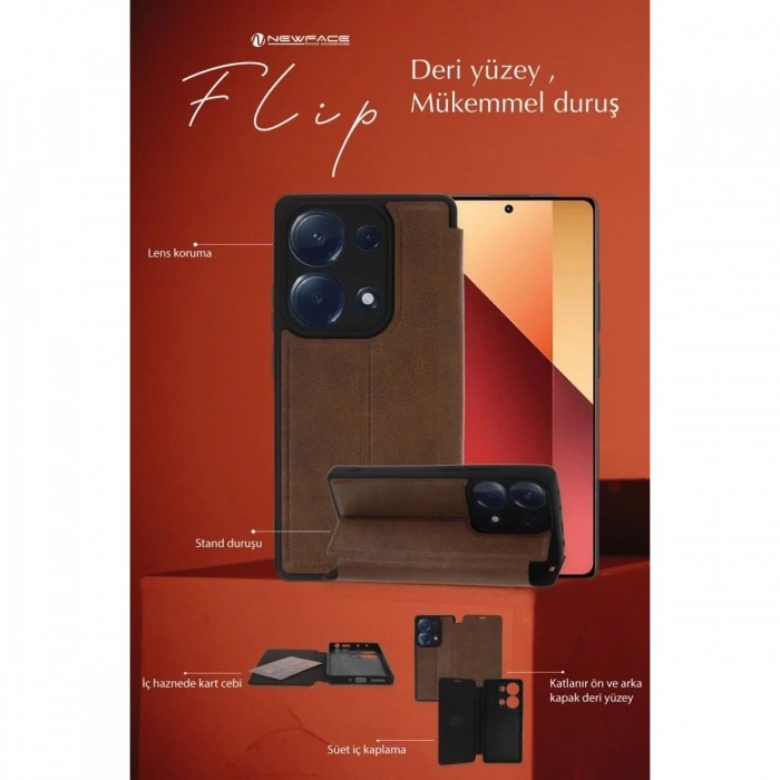 Newface Samsung Galaxy A15 4G Kılıf Flip Cover - Taba