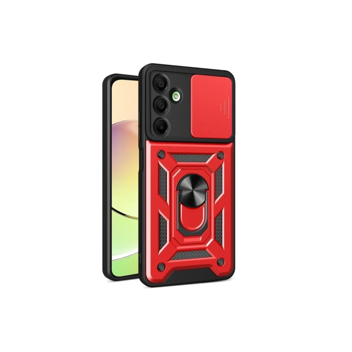 Newface Samsung Galaxy A16 5G Kılıf Pars Lens Yüzüklü Silikon - Kırmızı