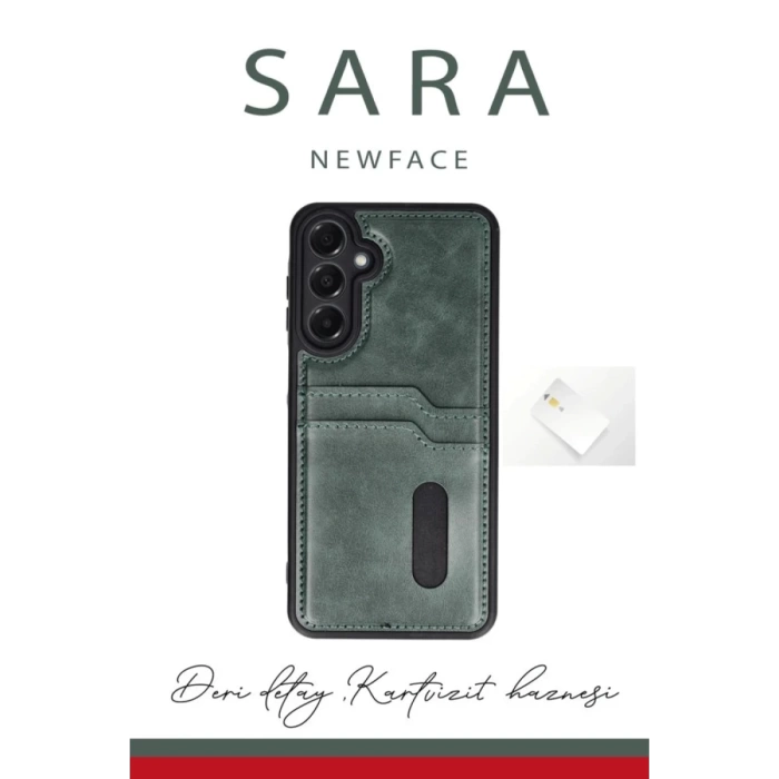 Newface Samsung Galaxy A16 5G Kılıf Sara Kartvizitli Deri Kılıf - Kırmızı