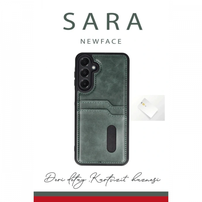 Newface Samsung Galaxy A16 5G Kılıf Sara Kartvizitli Deri Kılıf - Siyah