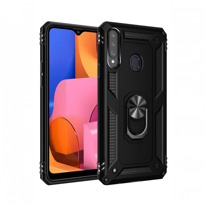 Newface Samsung Galaxy A20S Kılıf Sofya Yüzüklü Silikon Kapak - Siyah
