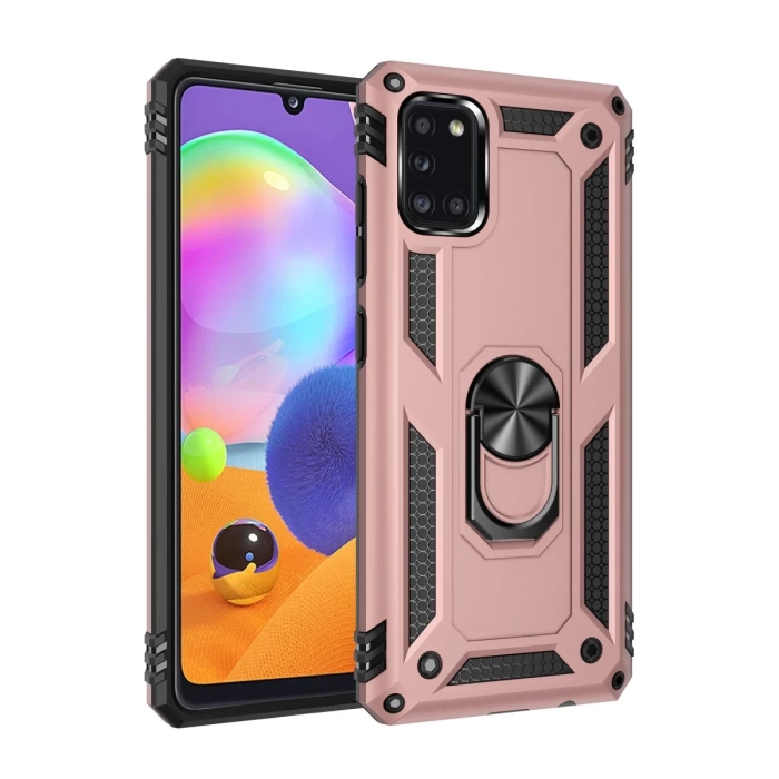 Newface Samsung Galaxy A31 Kılıf Sofya Yüzüklü Silikon Kapak - Rose