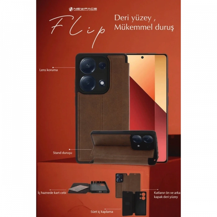 Newface Samsung Galaxy A35 5G Kılıf Flip Cover - Taba